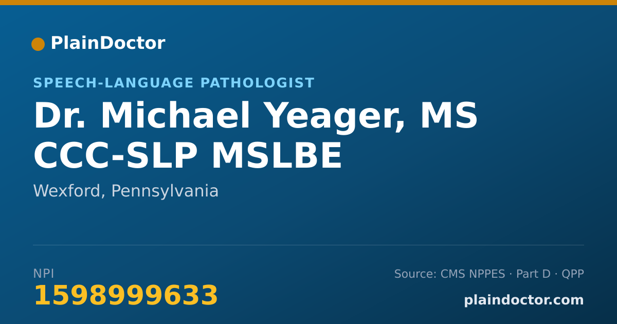 Shareable card for Michael Yeager, MS CCC-SLP MSLBE - Speech-Language Pathologist, Wexford, PA