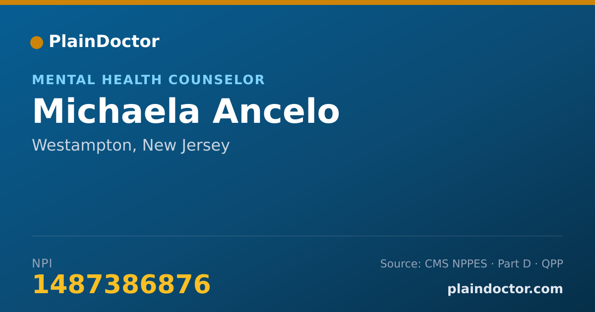 Shareable card for Michaela Ancelo - Mental Health Counselor, Westampton, NJ