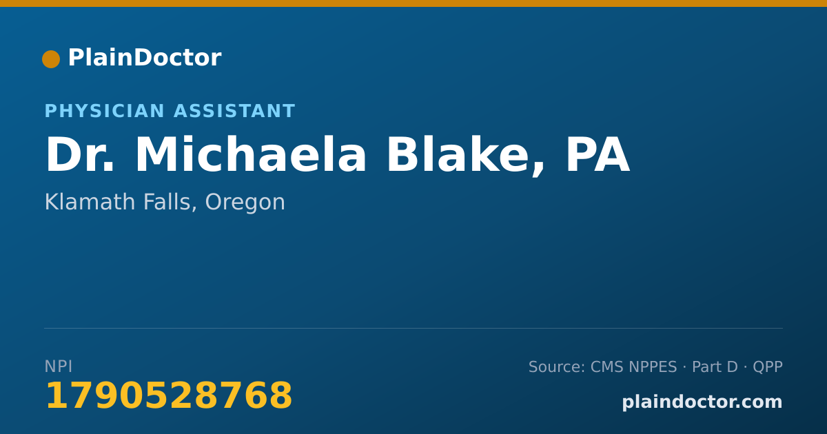 Shareable card for Michaela Blake, PA - Physician Assistant, Klamath Falls, OR