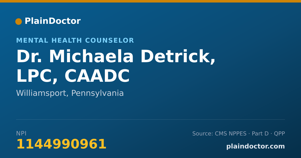 Shareable card for Michaela Detrick, LPC, CAADC - Mental Health Counselor, Williamsport, PA