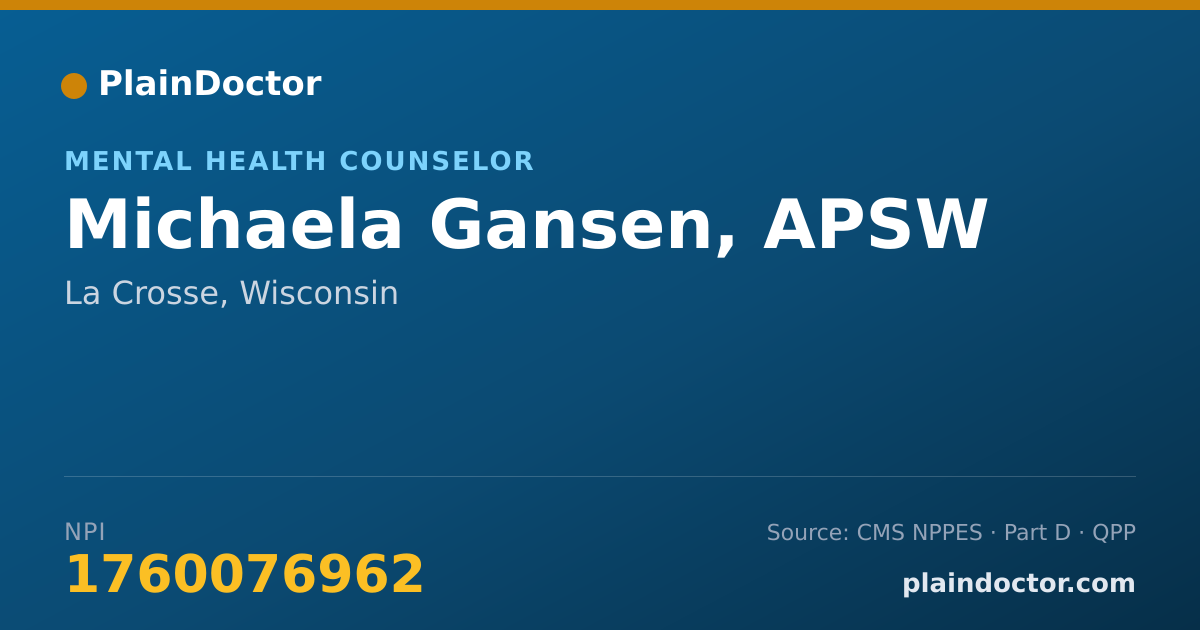 Shareable card for Michaela Gansen, APSW - Mental Health Counselor, La Crosse, WI