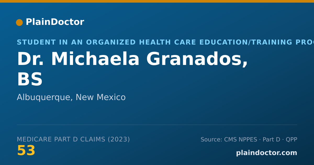 Shareable card for Michaela Granados, BS - Student in an Organized Health Care Education/Training Program, Albuquerque, NM