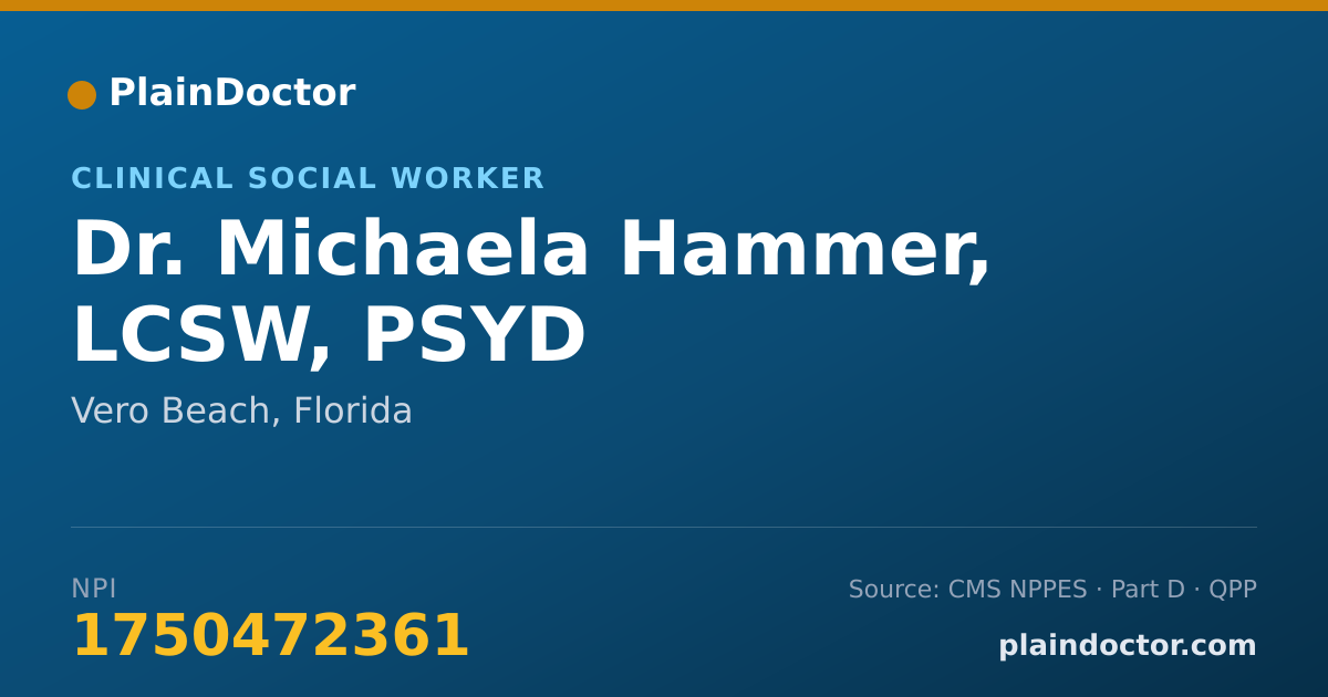 Shareable card for Michaela Hammer, LCSW, PSYD - Clinical Social Worker, Vero Beach, FL