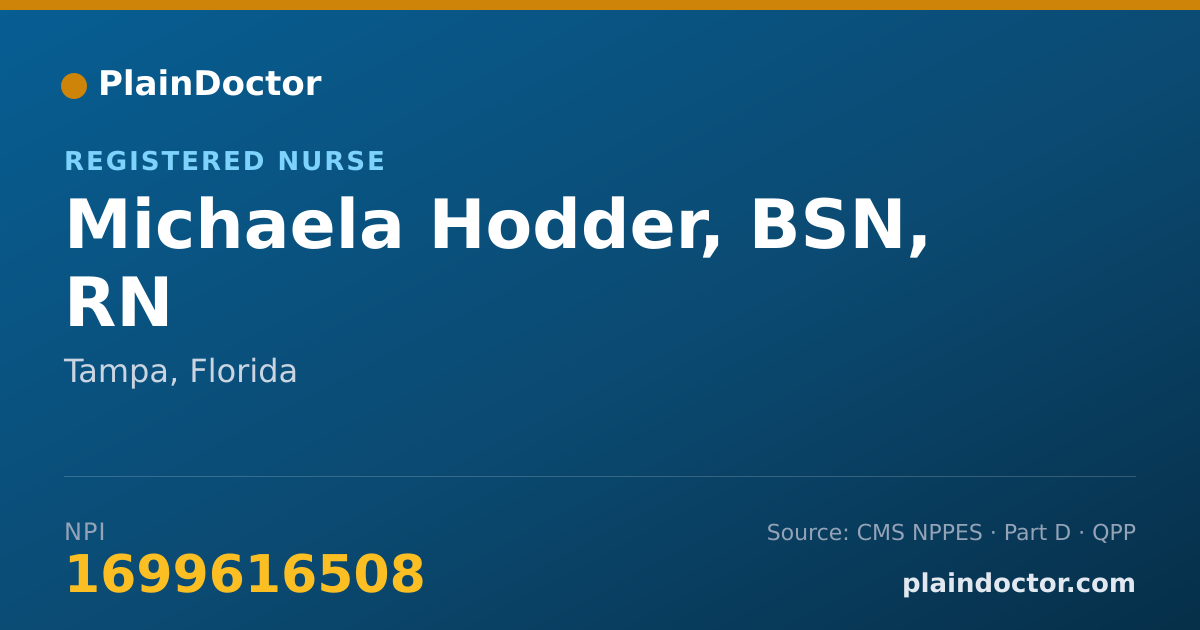 Shareable card for Michaela Hodder, BSN, RN - Registered Nurse, Tampa, FL