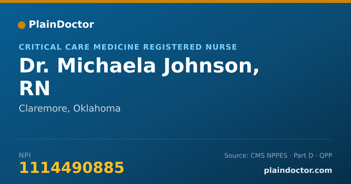 Shareable card for Michaela Johnson, RN - Critical Care Medicine Registered Nurse, Claremore, OK