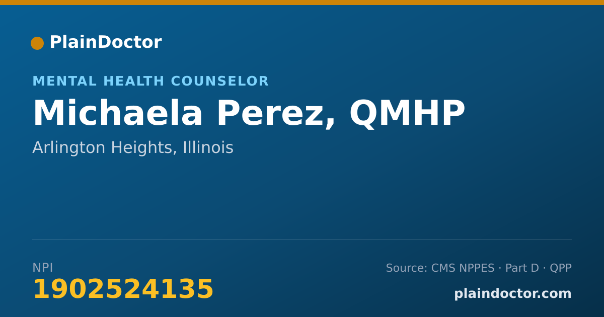 Shareable card for Michaela Perez, QMHP - Mental Health Counselor, Arlington Heights, IL