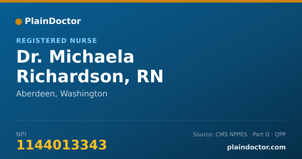 Shareable card for Michaela Richardson, RN - Registered Nurse, Aberdeen, WA