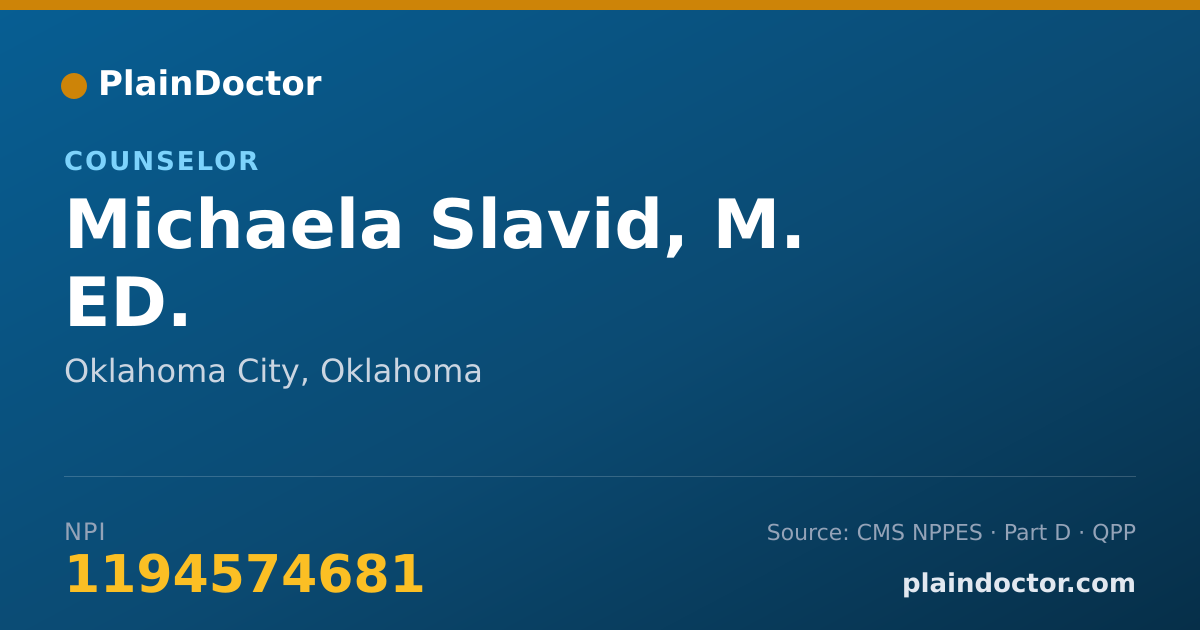 Shareable card for Michaela Slavid, M. ED. - Mental Health Counselor, Oklahoma City, OK