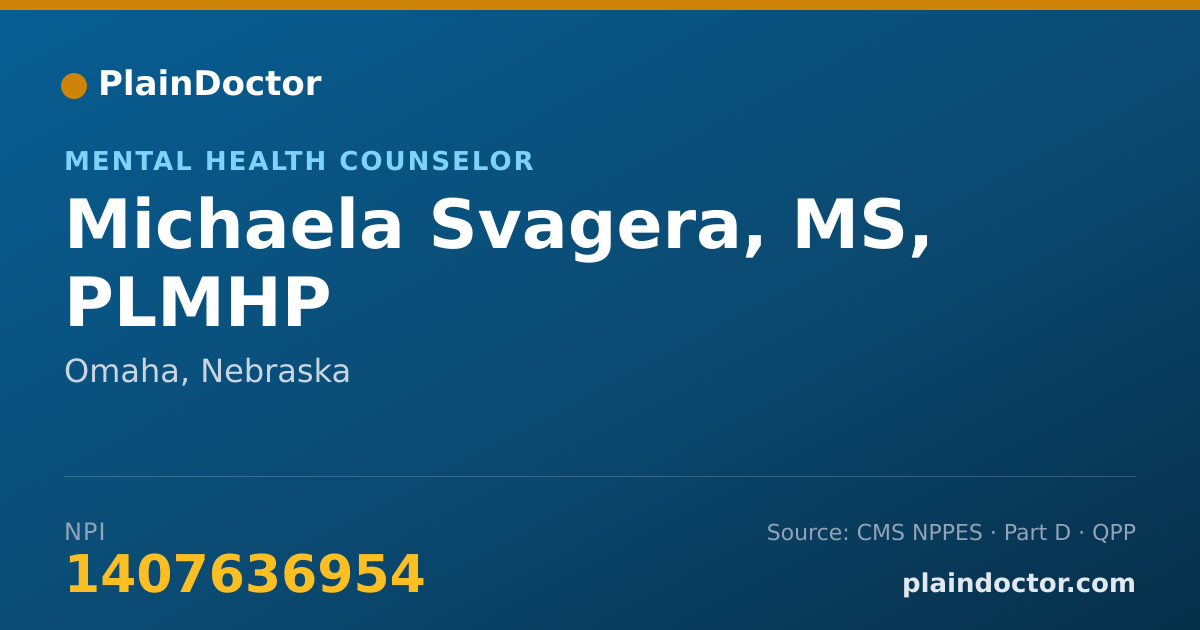 Shareable card for Michaela Svagera, MS, PLMHP - Mental Health Counselor, Omaha, NE