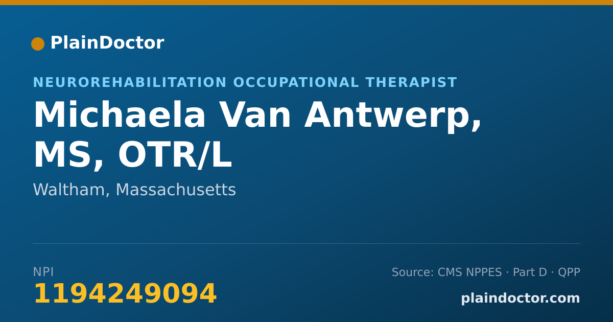 Shareable card for Michaela Van Antwerp, MS, OTR/L - Neurorehabilitation Occupational Therapist, Waltham, MA