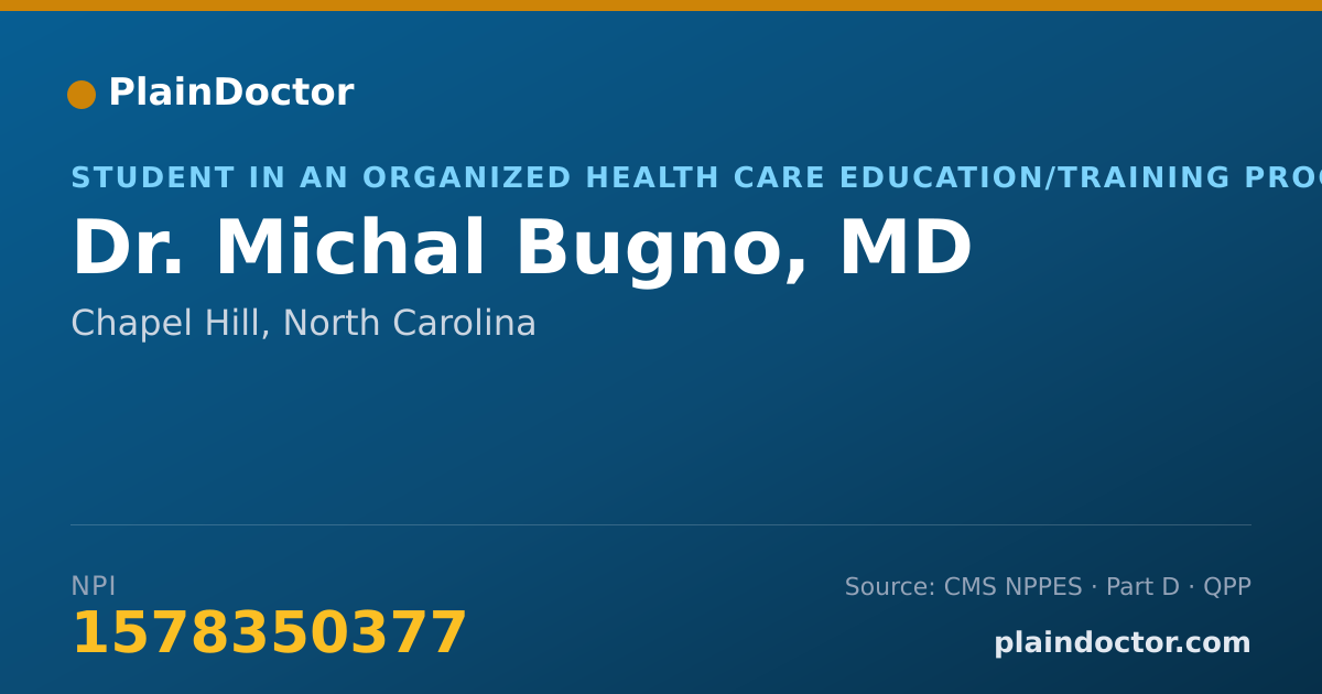 Shareable card for Michal Bugno, MD - Student in an Organized Health Care Education/Training Program, Chapel Hill, NC