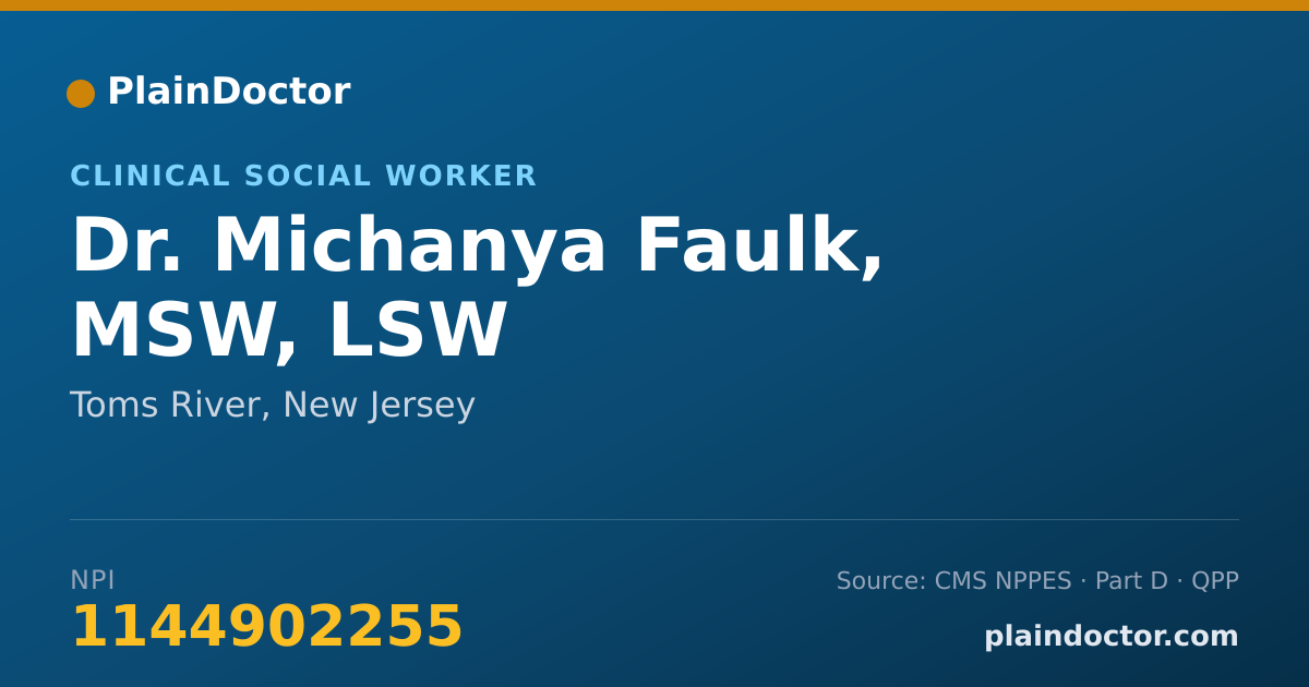Shareable card for Michanya Faulk, MSW, LSW - Clinical Social Worker, Toms River, NJ