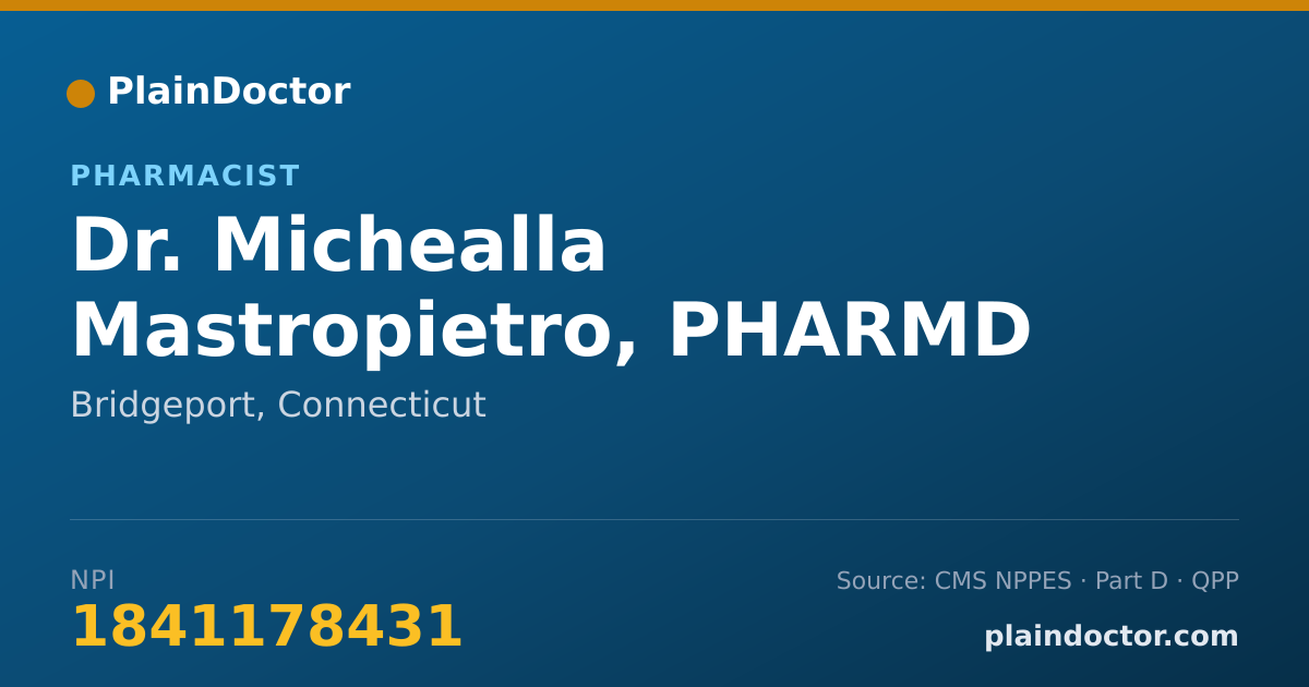 Shareable card for Michealla Mastropietro, PHARMD - Pharmacist, Bridgeport, CT