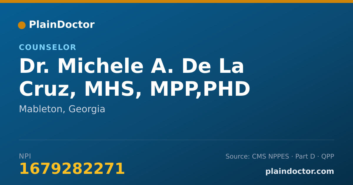 Shareable card for Michele A. De La Cruz, MHS, MPP,PHD - Counselor, Mableton, GA