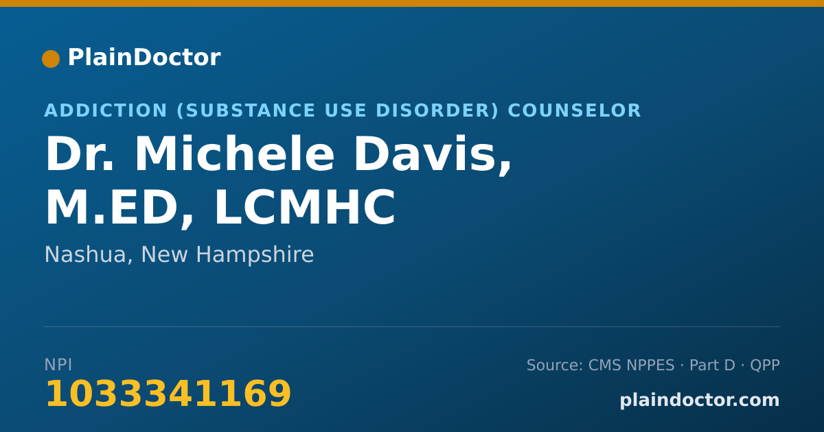 Shareable card for Michele Davis, M.ED, LCMHC - Addiction (Substance Use Disorder) Counselor, Nashua, NH