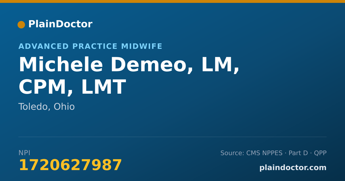 Shareable card for Michele Demeo, LM, CPM, LMT - Midwife, Toledo, OH