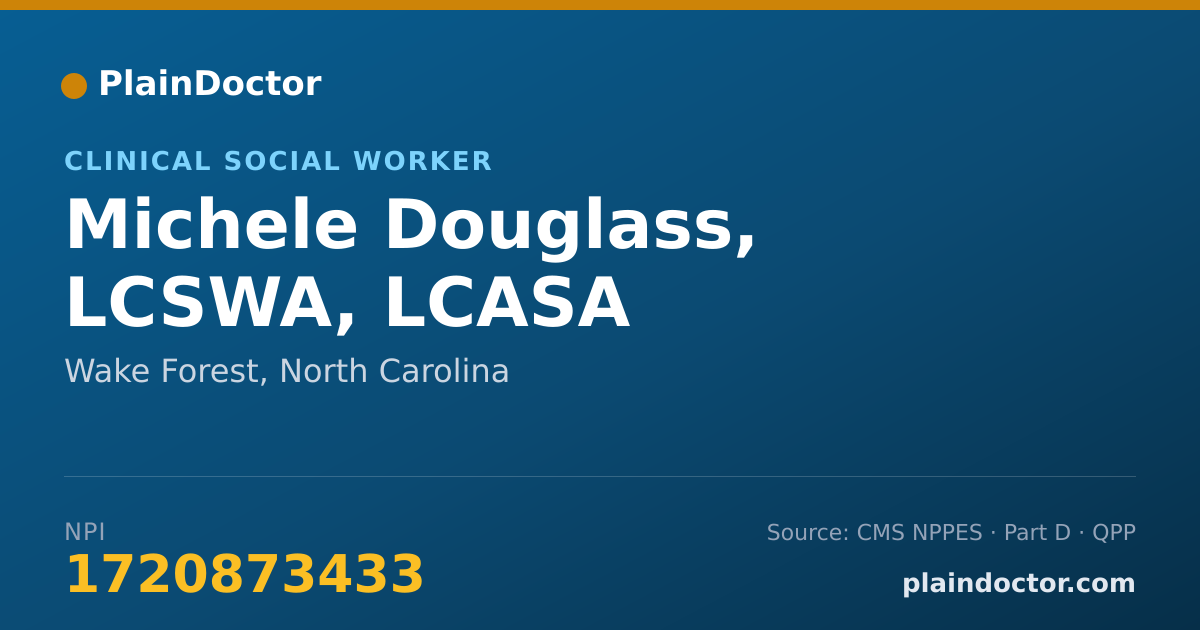 Shareable card for Michele Douglass, LCSWA, LCASA - Addiction (Substance Use Disorder) Counselor, Wake Forest, NC