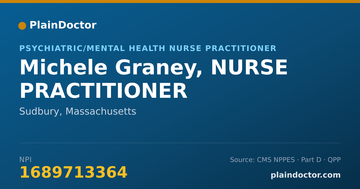 Shareable card for Michele Graney, NURSE PRACTITIONER - Psychiatric/Mental Health Nurse Practitioner, Sudbury, MA