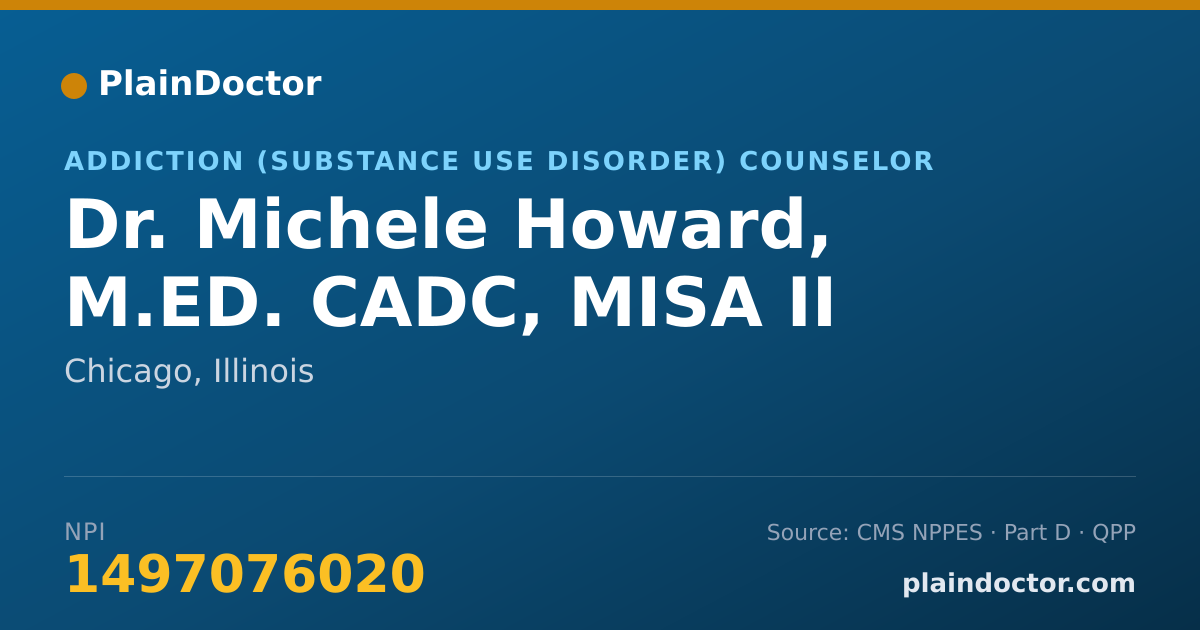 Shareable card for Michele Howard, M.ED. CADC, MISA II - Addiction (Substance Use Disorder) Counselor, Chicago, IL
