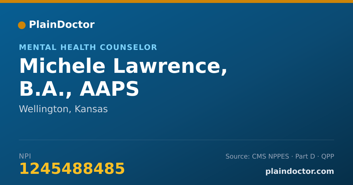 Shareable card for Michele Lawrence, B.A., AAPS - Mental Health Counselor, Wellington, KS