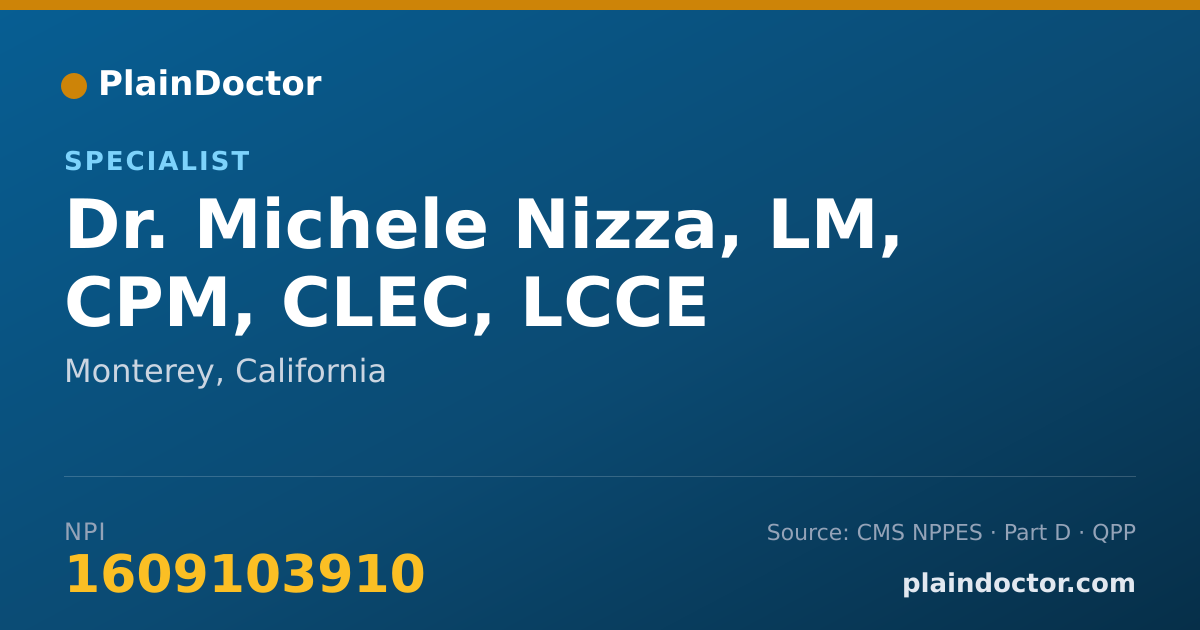 Shareable card for Michele Nizza, LM, CPM, CLEC, LCCE - Specialist, Monterey, CA