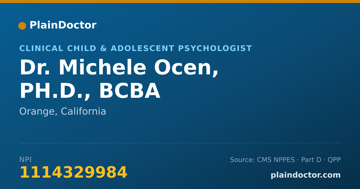 Shareable card for Michele Ocen, PH.D., BCBA - Clinical Child & Adolescent Psychologist, Orange, CA