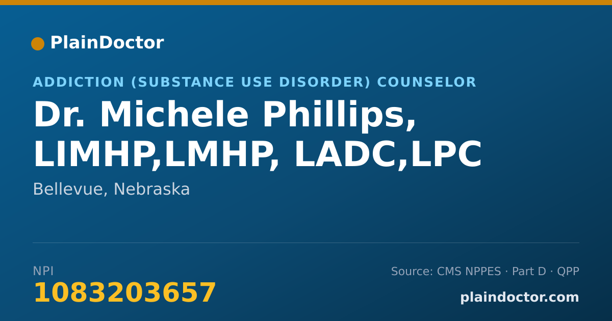 Shareable card for Michele Phillips, LIMHP,LMHP, LADC,LPC - Addiction (Substance Use Disorder) Counselor, Bellevue, NE