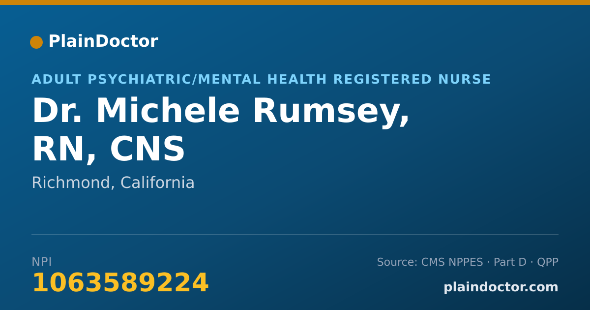 Shareable card for Michele Rumsey, RN, CNS - Adult Psychiatric/Mental Health Registered Nurse, Richmond, CA