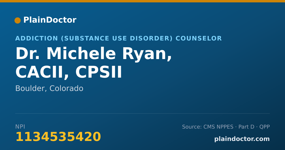Shareable card for Michele Ryan, CACII, CPSII - Addiction (Substance Use Disorder) Counselor, Boulder, CO