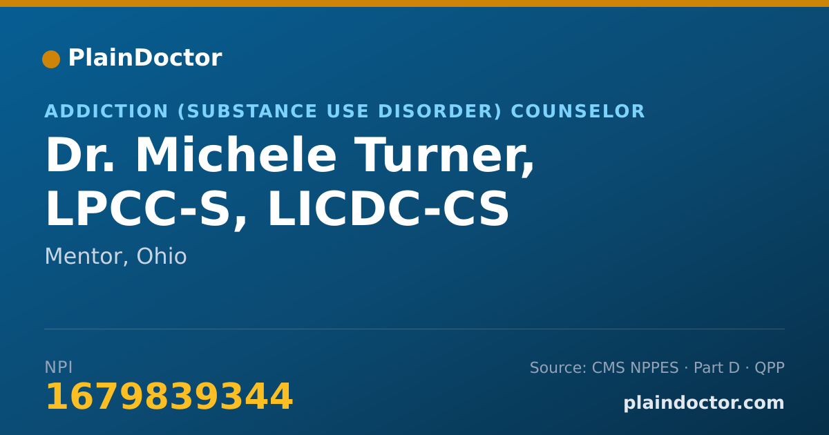 Shareable card for Michele Turner, LPCC-S, LICDC-CS - Addiction (Substance Use Disorder) Counselor, Mentor, OH