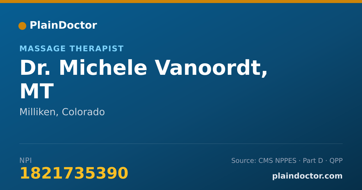 Shareable card for Michele Vanoordt, MT - Massage Therapist, Milliken, CO