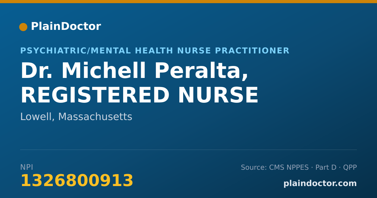 Shareable card for Michell Peralta, REGISTERED NURSE - Psychiatric/Mental Health Nurse Practitioner, Lowell, MA