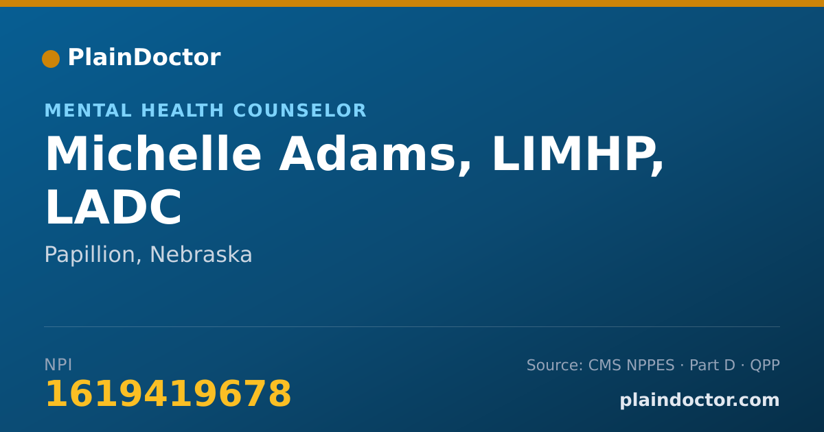 Shareable card for Michelle Adams, LIMHP, LADC - Mental Health Counselor, Papillion, NE