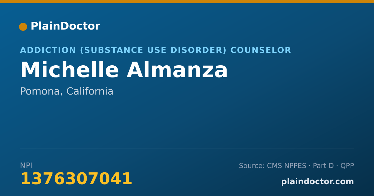 Shareable card for Michelle Almanza - Addiction (Substance Use Disorder) Counselor, Pomona, CA