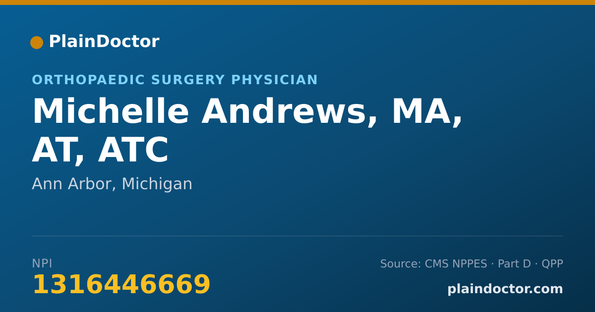 Shareable card for Michelle Andrews, MA, AT, ATC - Orthopaedic Surgery Physician, Ann Arbor, MI