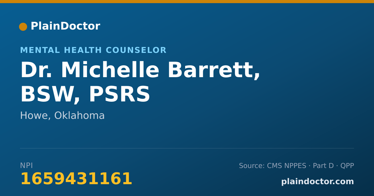 Shareable card for Michelle Barrett, BSW, PSRS - Mental Health Counselor, Howe, OK