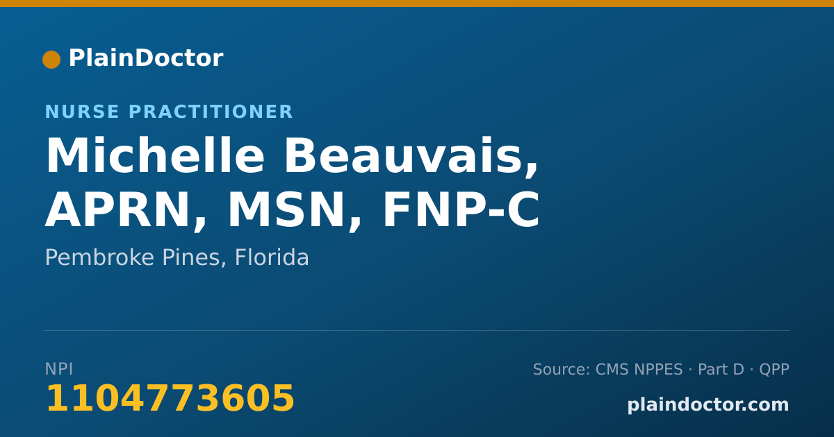 Shareable card for Michelle Beauvais, APRN, MSN, FNP-C - Nurse Practitioner, Pembroke Pines, FL