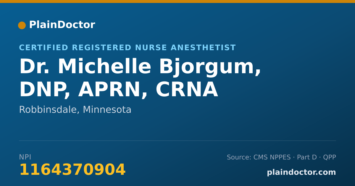 Shareable card for Michelle Bjorgum, DNP, APRN, CRNA - Certified Registered Nurse Anesthetist, Robbinsdale, MN