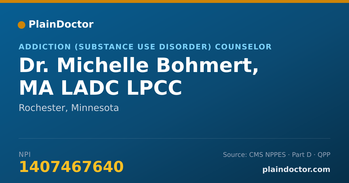 Shareable card for Michelle Bohmert, MA LADC LPCC - Addiction (Substance Use Disorder) Counselor, Rochester, MN