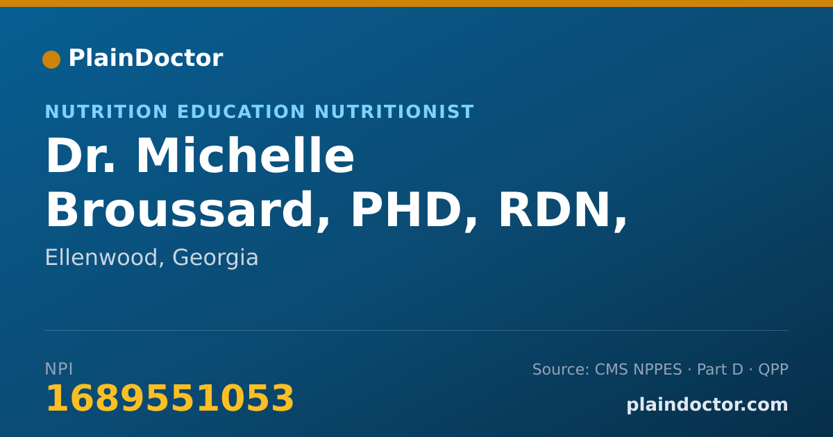 Shareable card for Michelle Broussard, PHD, RDN, LD - Nutrition Education Nutritionist, Ellenwood, GA