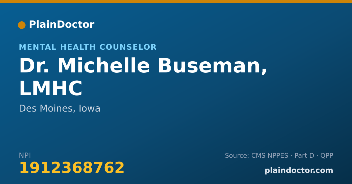 Shareable card for Michelle Buseman, LMHC - Mental Health Counselor, Des Moines, IA
