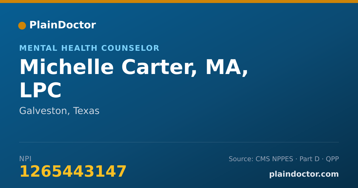 Shareable card for Michelle Carter, MA, LPC - Mental Health Counselor, Galveston, TX