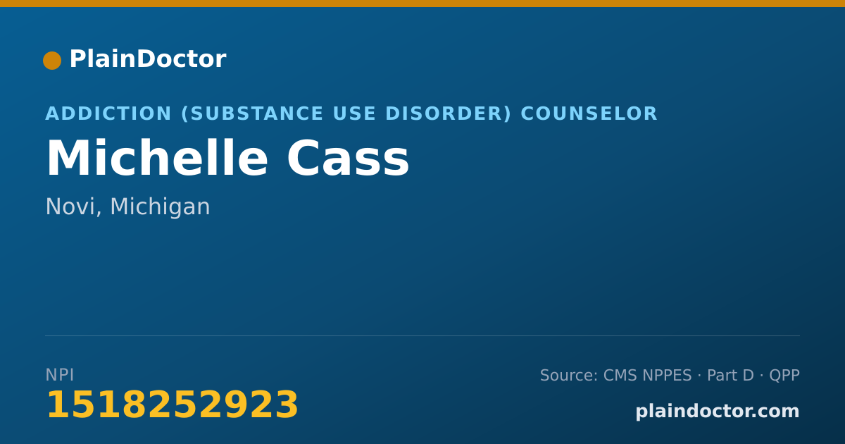 Shareable card for Michelle Cass - Addiction (Substance Use Disorder) Counselor, Novi, MI