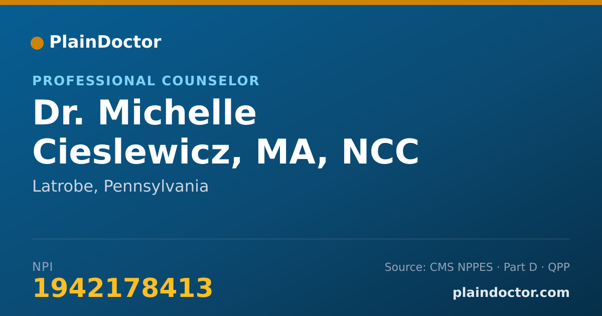 Shareable card for Michelle Cieslewicz, MA, NCC - Professional Counselor, Latrobe, PA