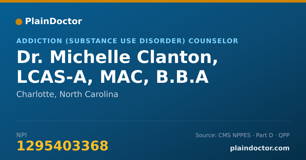 Shareable card for Michelle Clanton, LCAS-A, MAC, B.B.A - Addiction (Substance Use Disorder) Counselor, Charlotte, NC