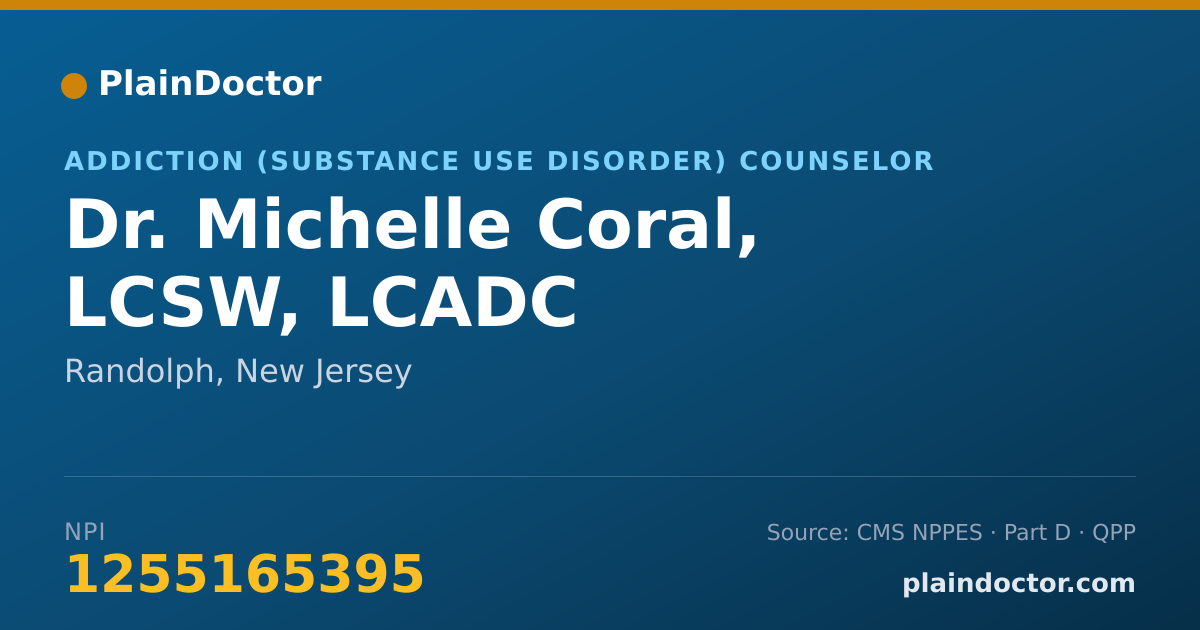 Shareable card for Michelle Coral, LCSW, LCADC - Addiction (Substance Use Disorder) Counselor, Randolph, NJ