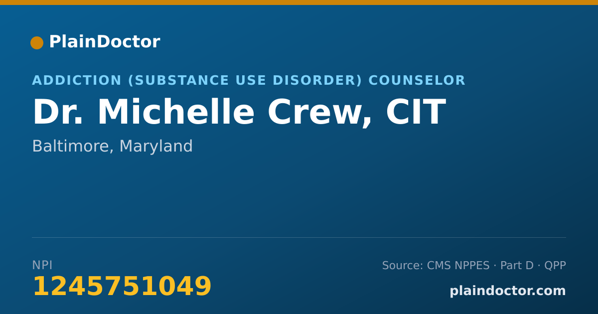 Shareable card for Michelle Crew, CIT - Addiction (Substance Use Disorder) Counselor, Baltimore, MD