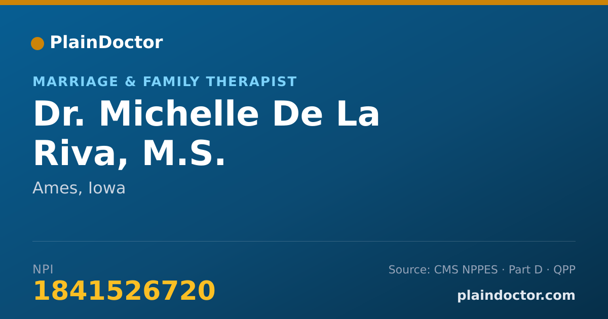 Shareable card for Michelle De La Riva, M.S. - Marriage & Family Therapist, Ames, IA