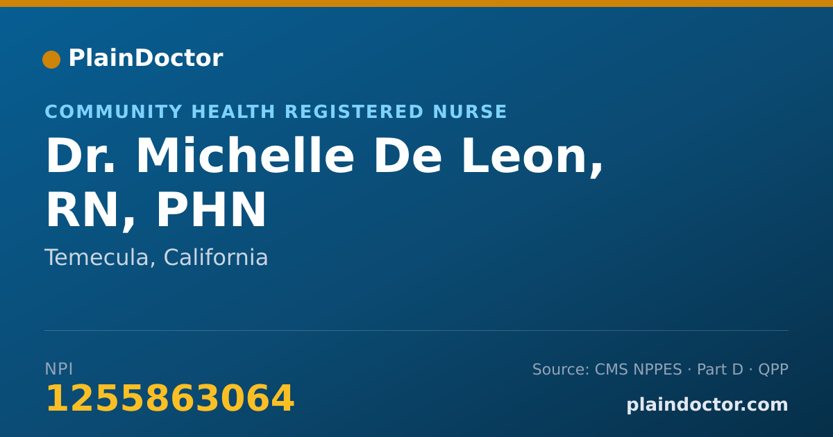 Shareable card for Michelle De Leon, RN, PHN - Community Health Registered Nurse, Temecula, CA