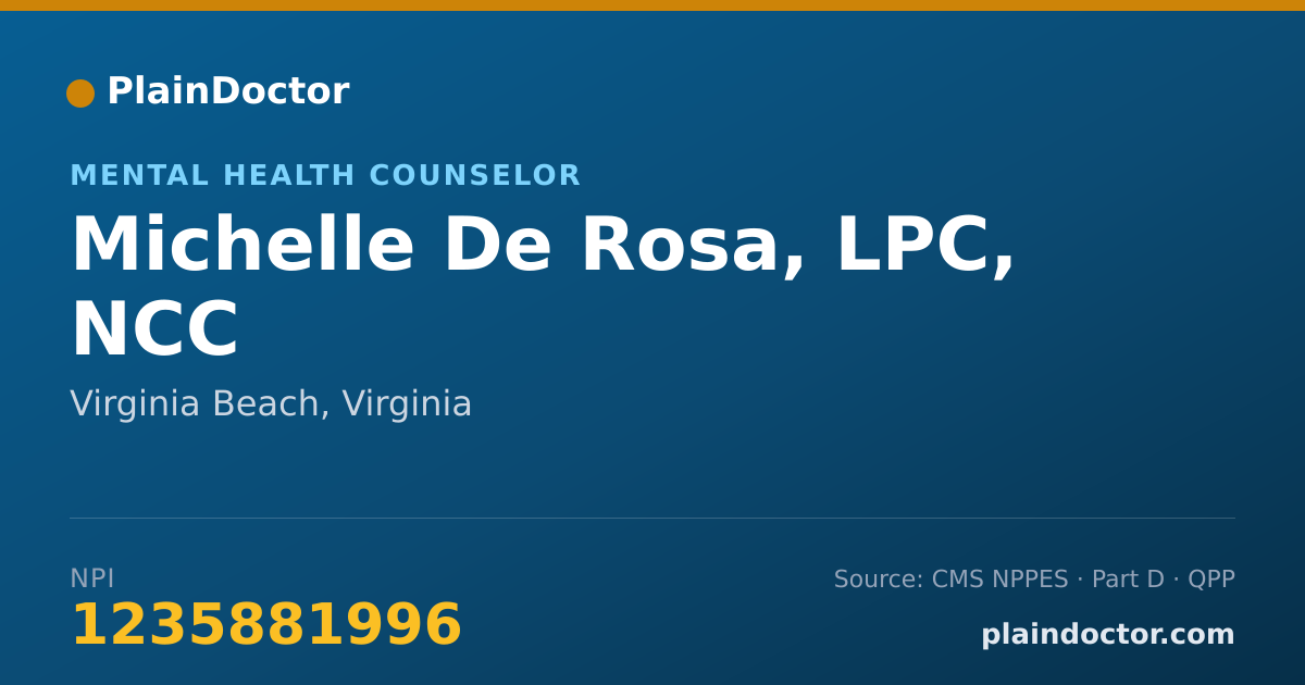 Shareable card for Michelle De Rosa, LPC, NCC - Mental Health Counselor, Virginia Beach, VA